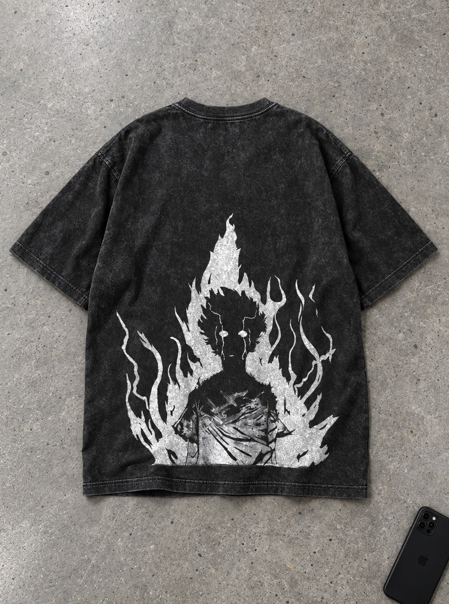 Mob White Flame – T-Shirt – flat-lay | Mob Psycho 100