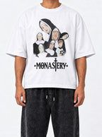 Monastery – White Tee – model shot | Meme Tees
