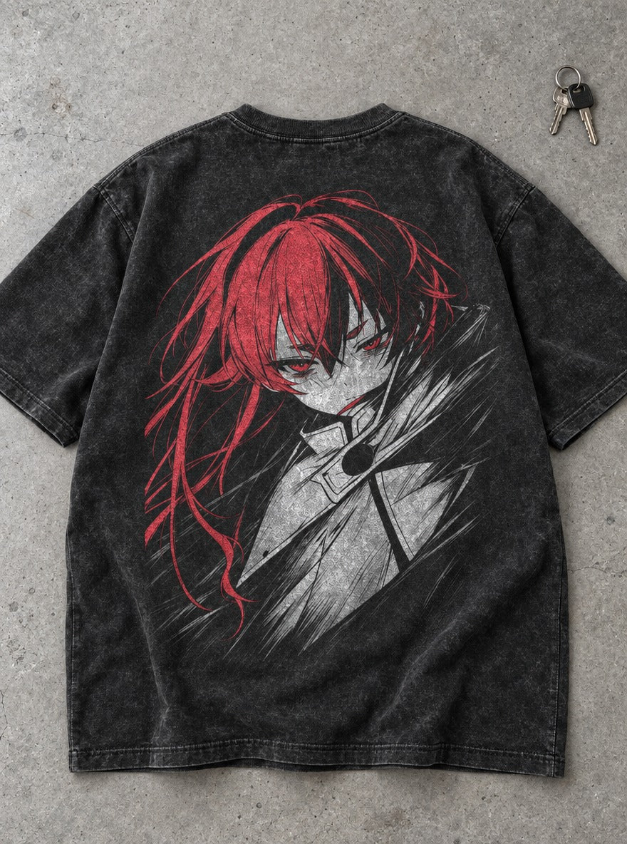 Crimson Sketch – T-Shirt – flat-lay | Mushoku Tensei