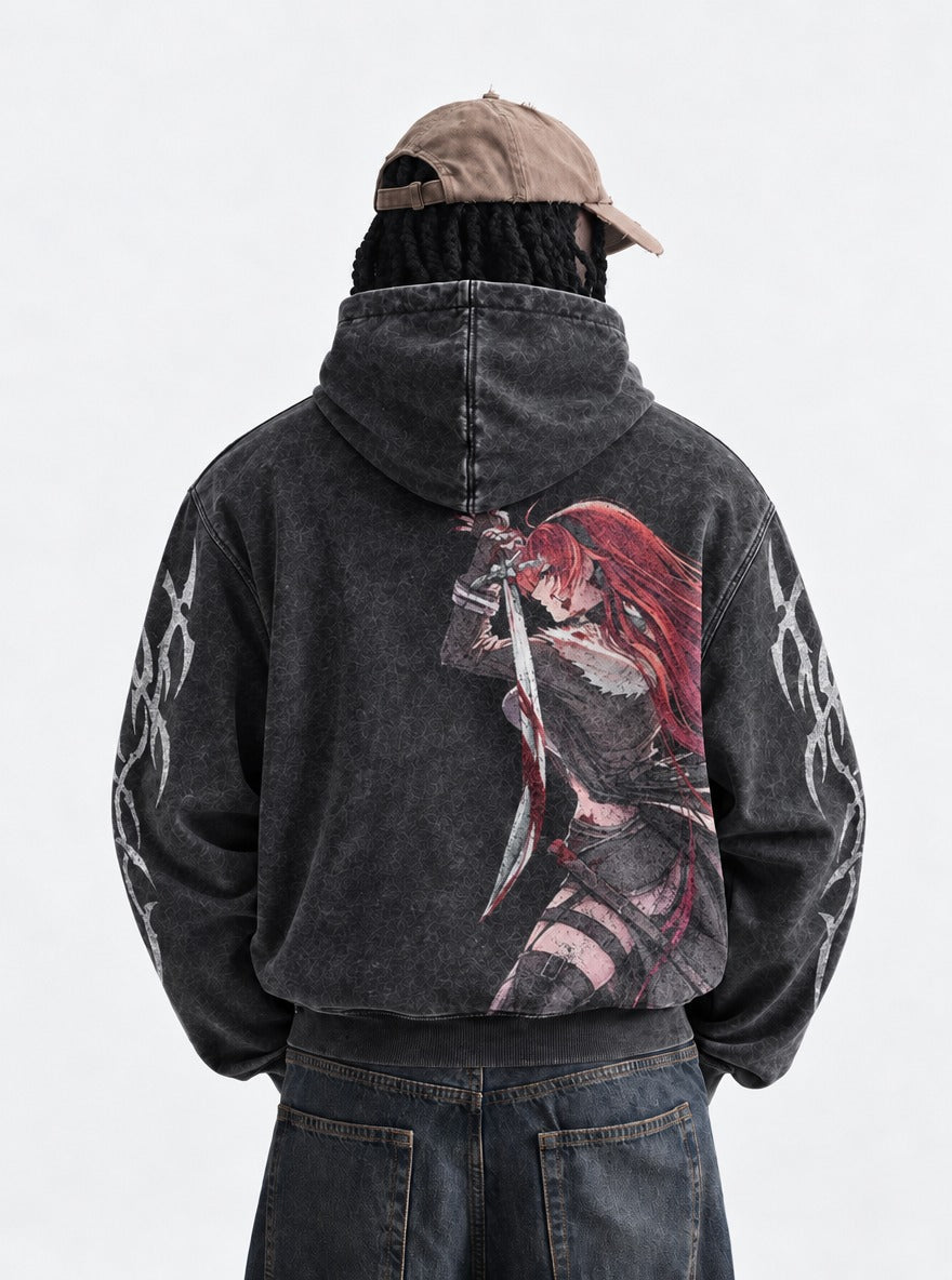 Scarlet Fury – Hoodie – model shot | Mushoku Tensei