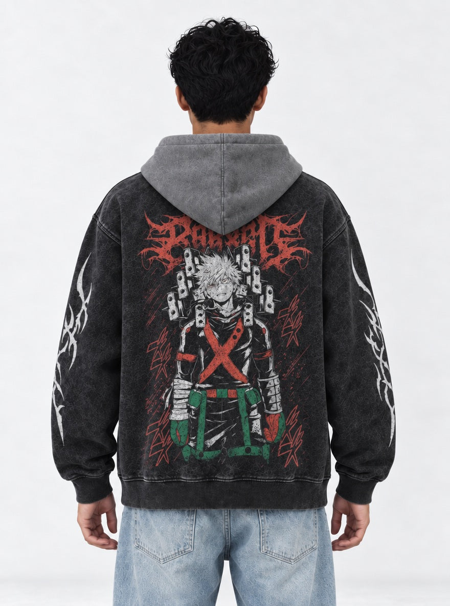 Dynamight – Black & Grey Hoodie – model shot | My Hero Academia