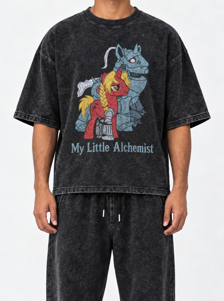 My Little Alchemist – Black Acid Wash Tee – model shot | Meme Tees