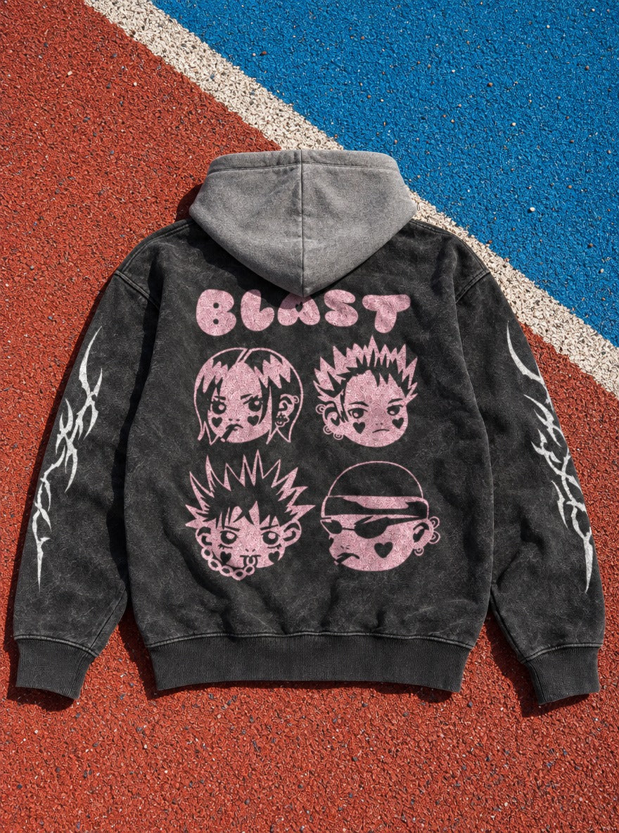 Pink Chibi – Black & Grey Hoodie – flat-lay | Nana