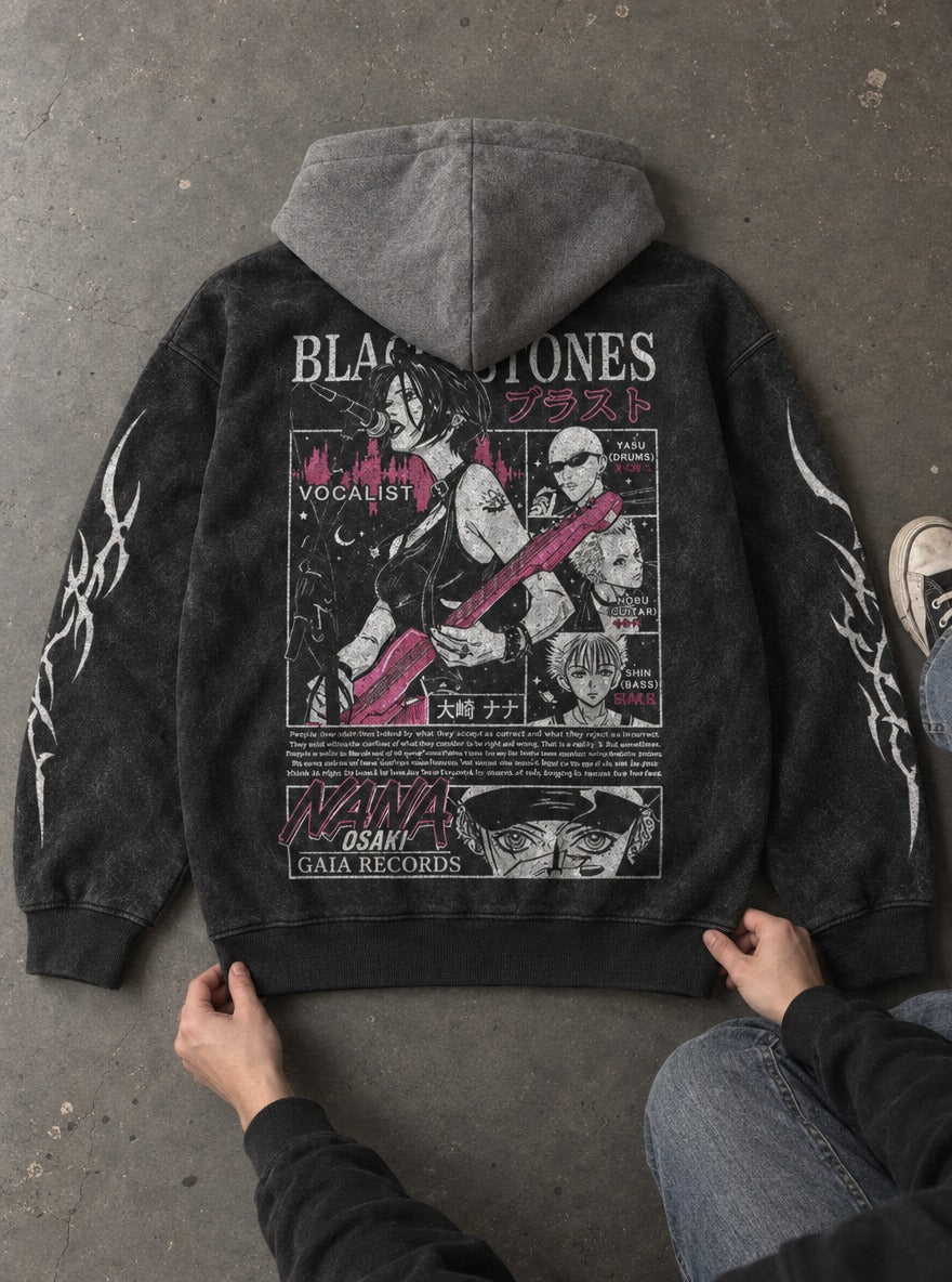 Pink Frontwoman – Black & Grey Hoodie – flat-lay | Nana