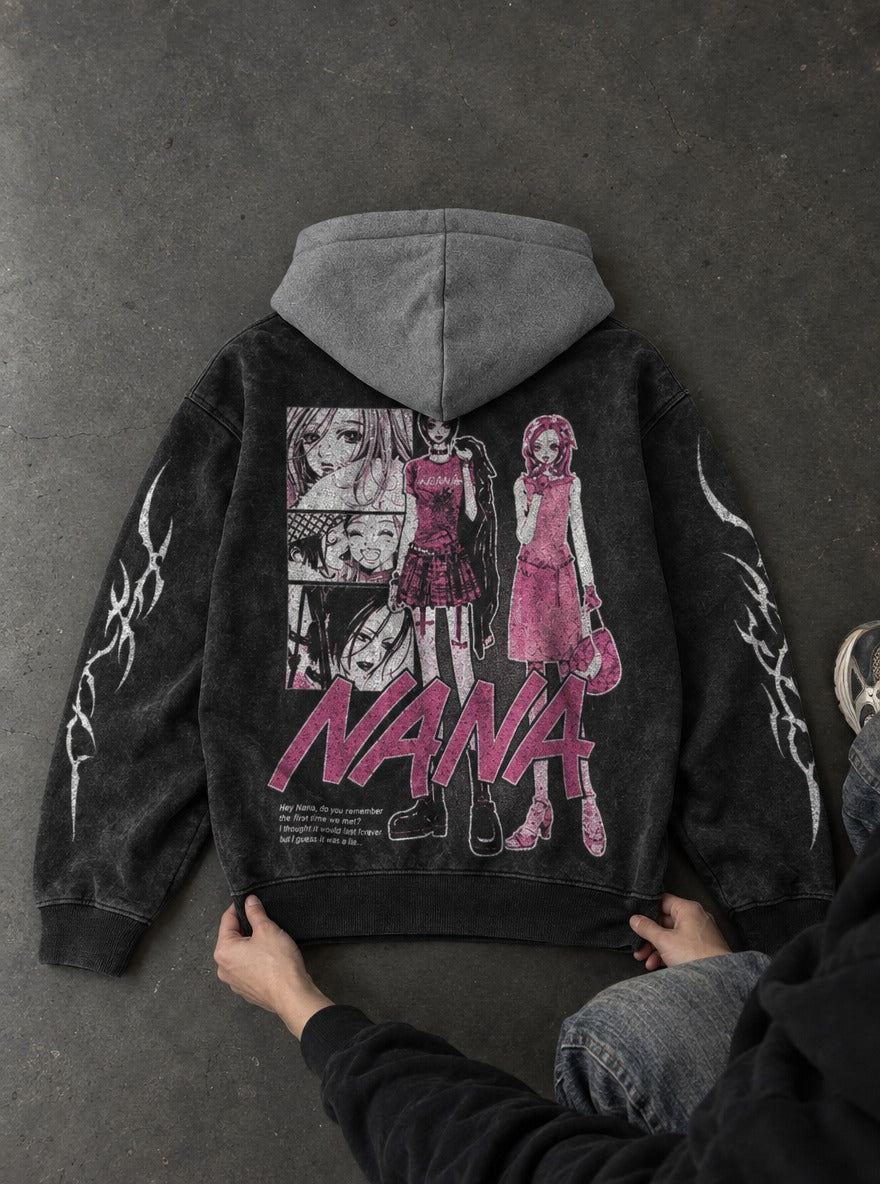 Twin Contrast – Black & Grey Hoodie – flat-lay | Nana