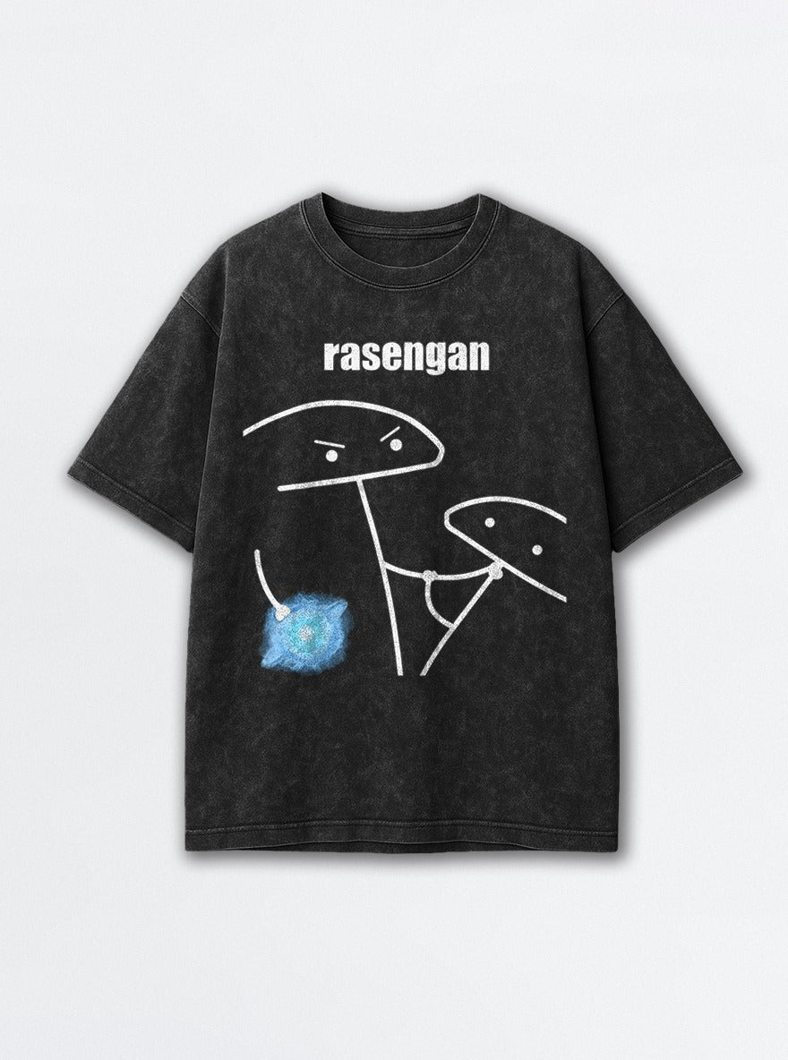 Stickman Rasengan – Black Acid Wash Tee – mockup | Naruto