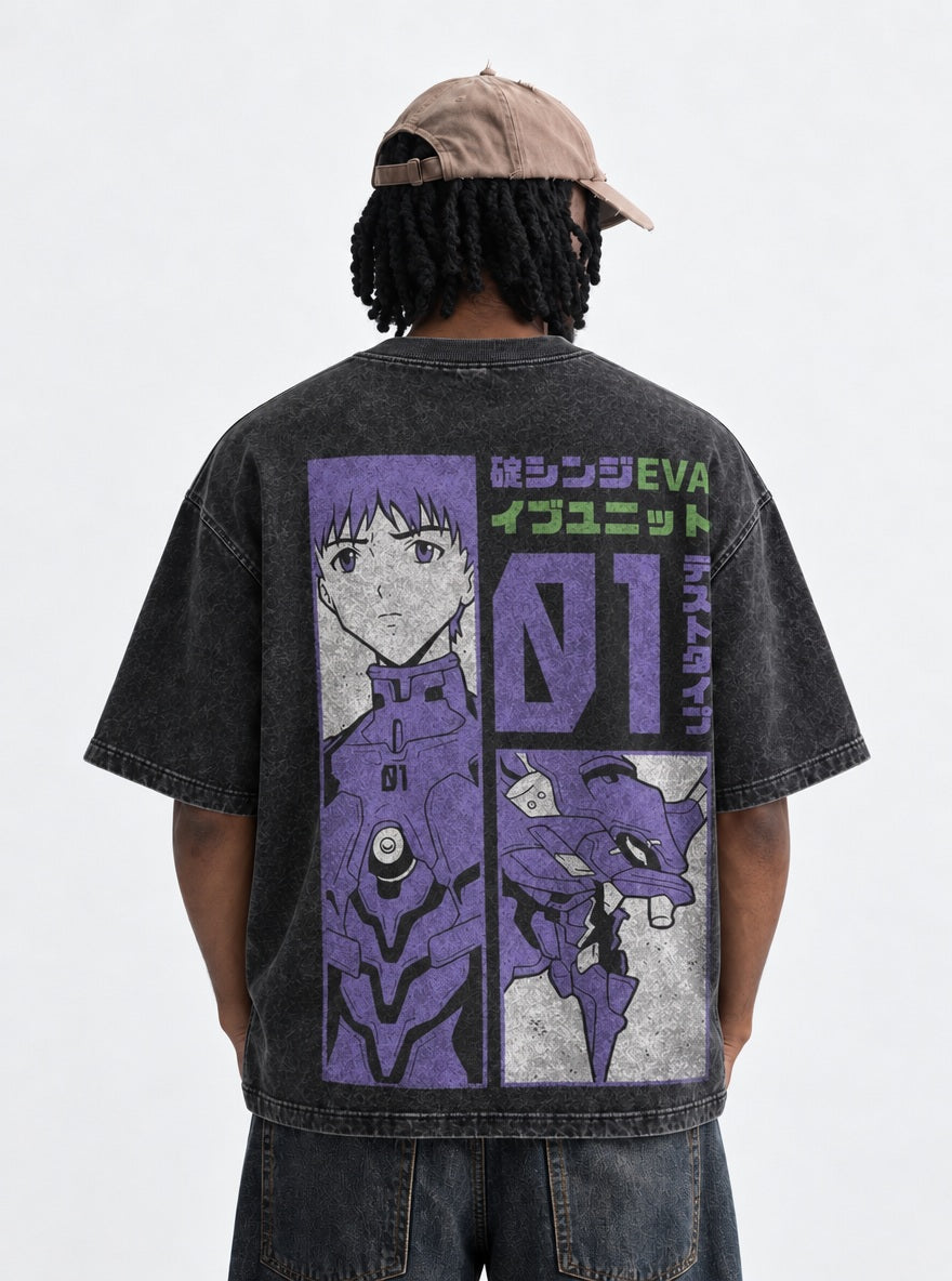 Shinji Pilot Panel – T-Shirt – model shot | Neon Genesis Evangelion