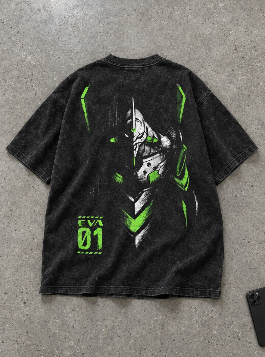 Unit-01 Half Mask – T-Shirt – flat-lay | Neon Genesis Evangelion