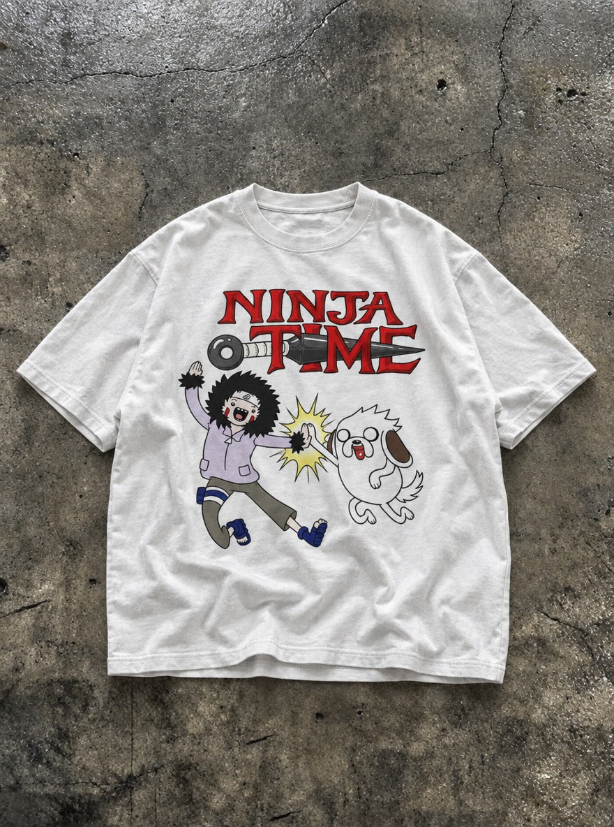Ninja Time – White Tee – flat-lay | Meme Tees