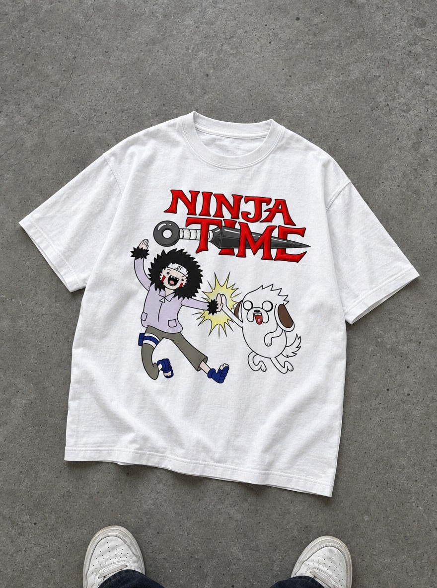 Ninja Time – White Tee – flat-lay | Meme Tees