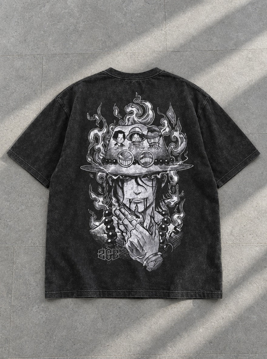 Ace Hat Flames – T-Shirt – flat-lay | One Piece