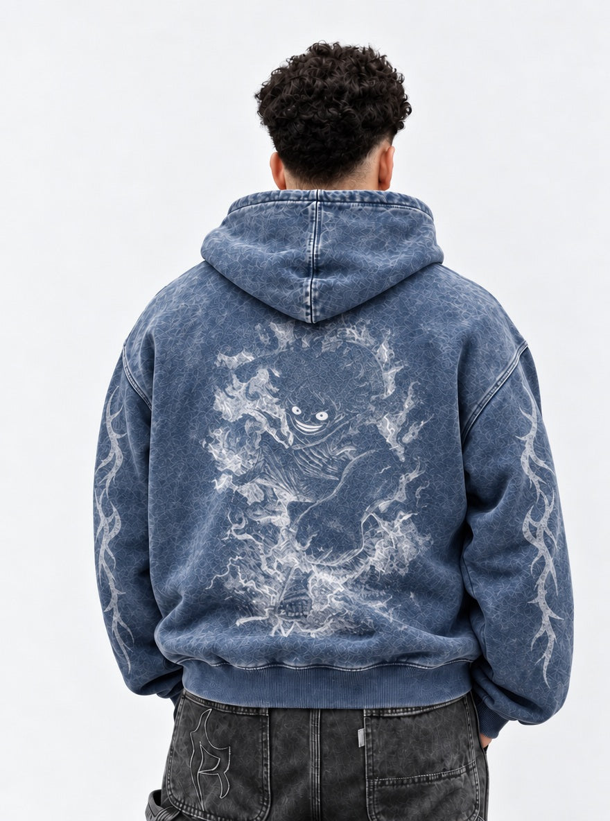 Blue Faded Hoodie – Gear 5 Storm – model shot | One Piece