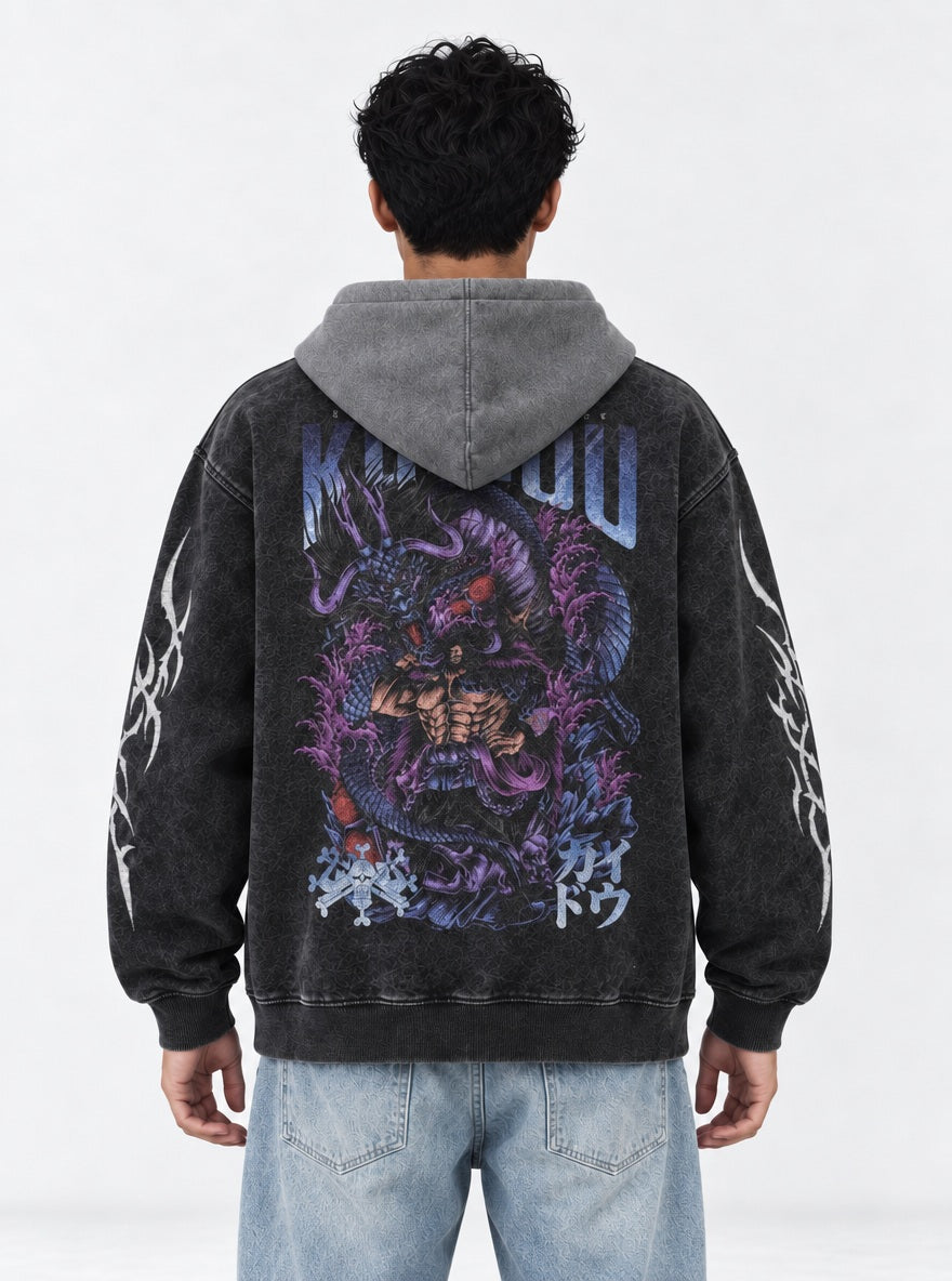 Beast King Kaido – Black & Grey Hoodie – model shot | One Piece