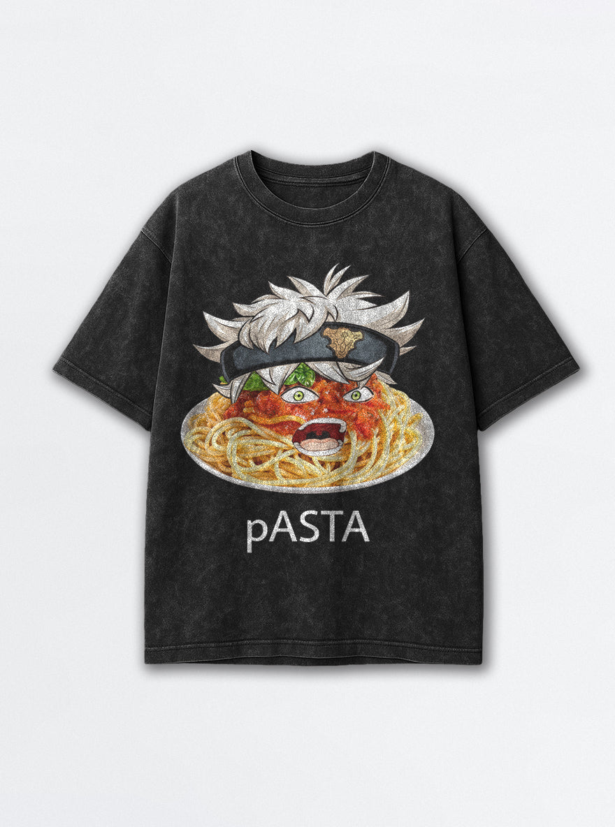 Pasta – Black Acid Wash Tee – mockup | Meme Tees