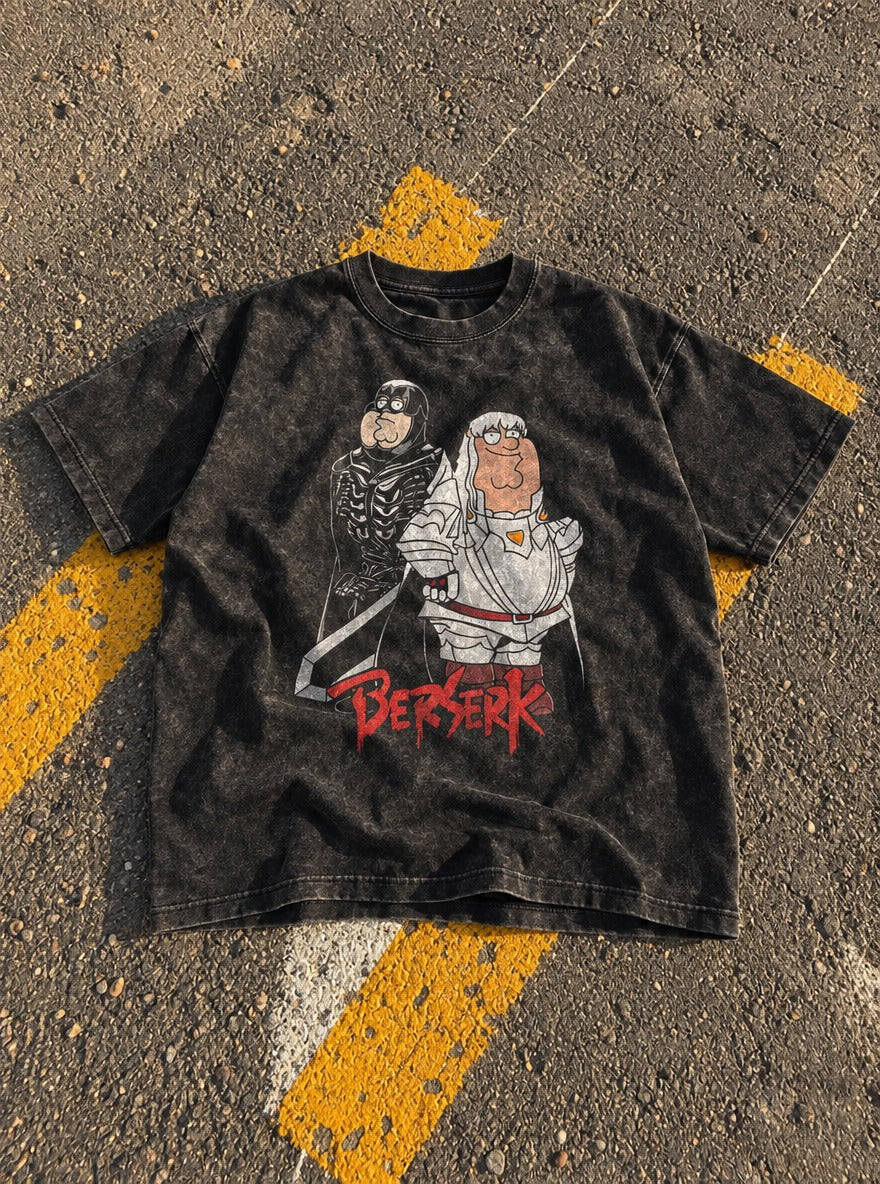 Peter Griffith – Black Acid Wash Tee – flat-lay | Meme Tees