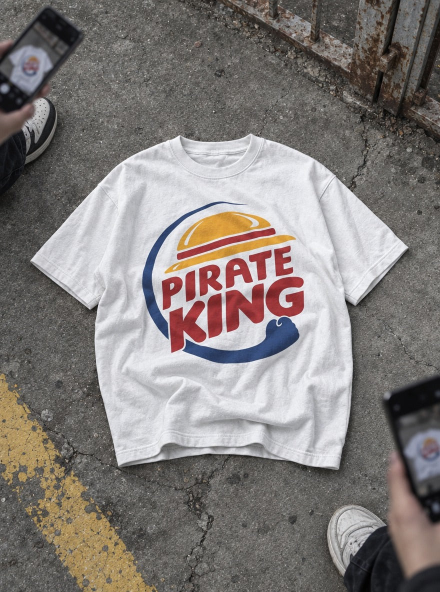 Pirate King – White Tee – flat-lay | Meme Tees