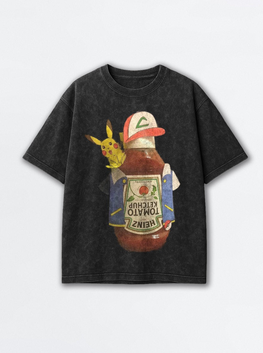 Heinz Ketchum – Black Acid Wash Tee – mockup | Pokemon