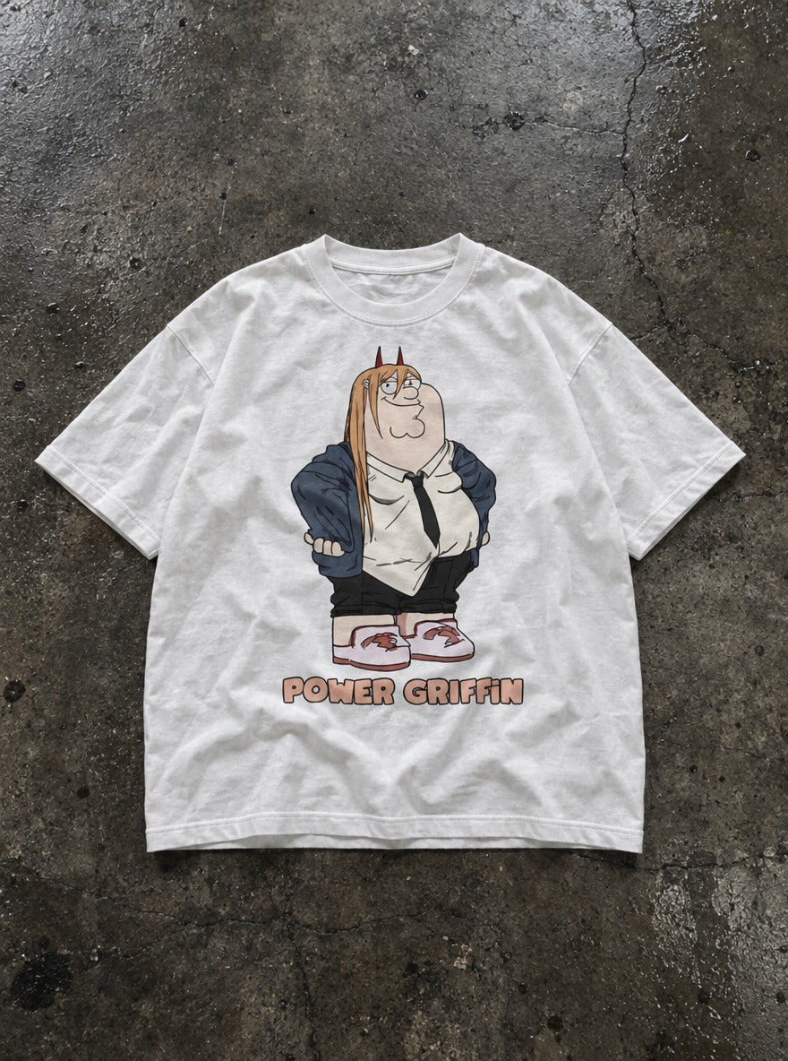 Power Griffin – White Tee – flat-lay | Meme Tees