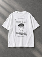 Psycho Helmet Cult – White Tee – flat-lay | Meme Tees