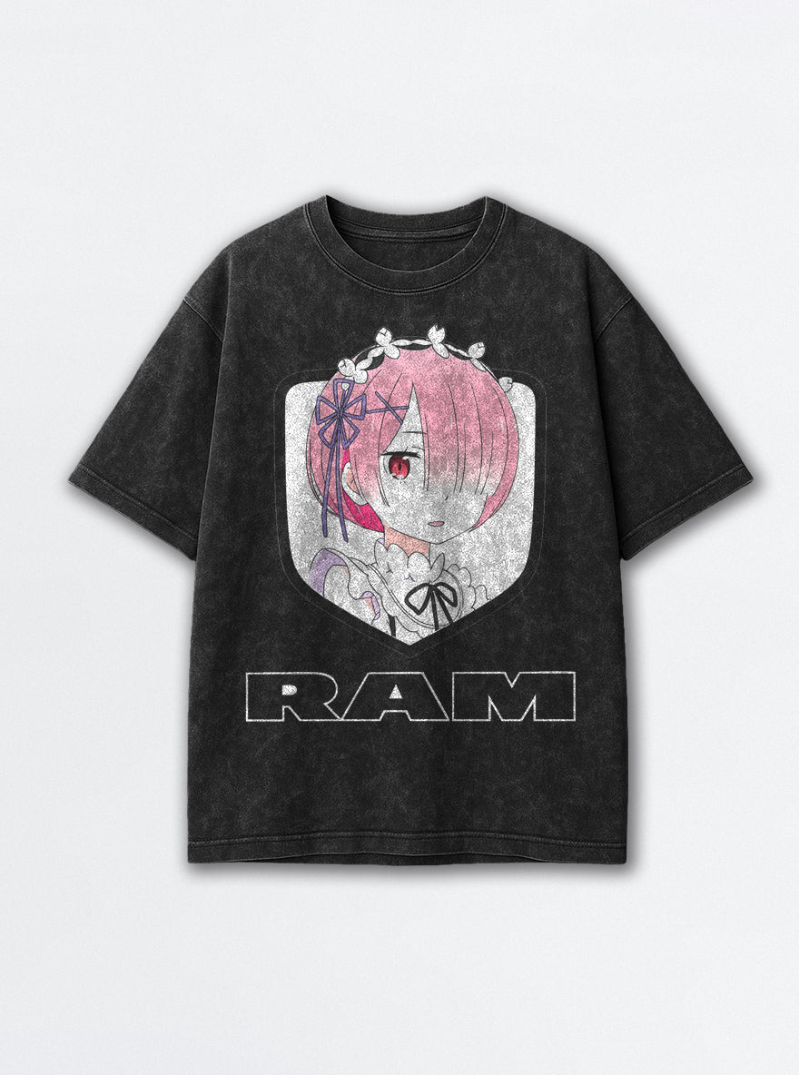 Ram – Black Acid Wash Tee – mockup | Meme Tees