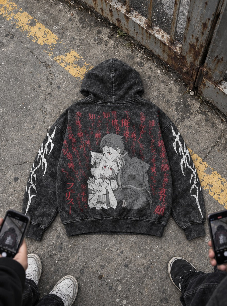 Monochrome Embrace – Hoodie – flat-lay | Re Zero