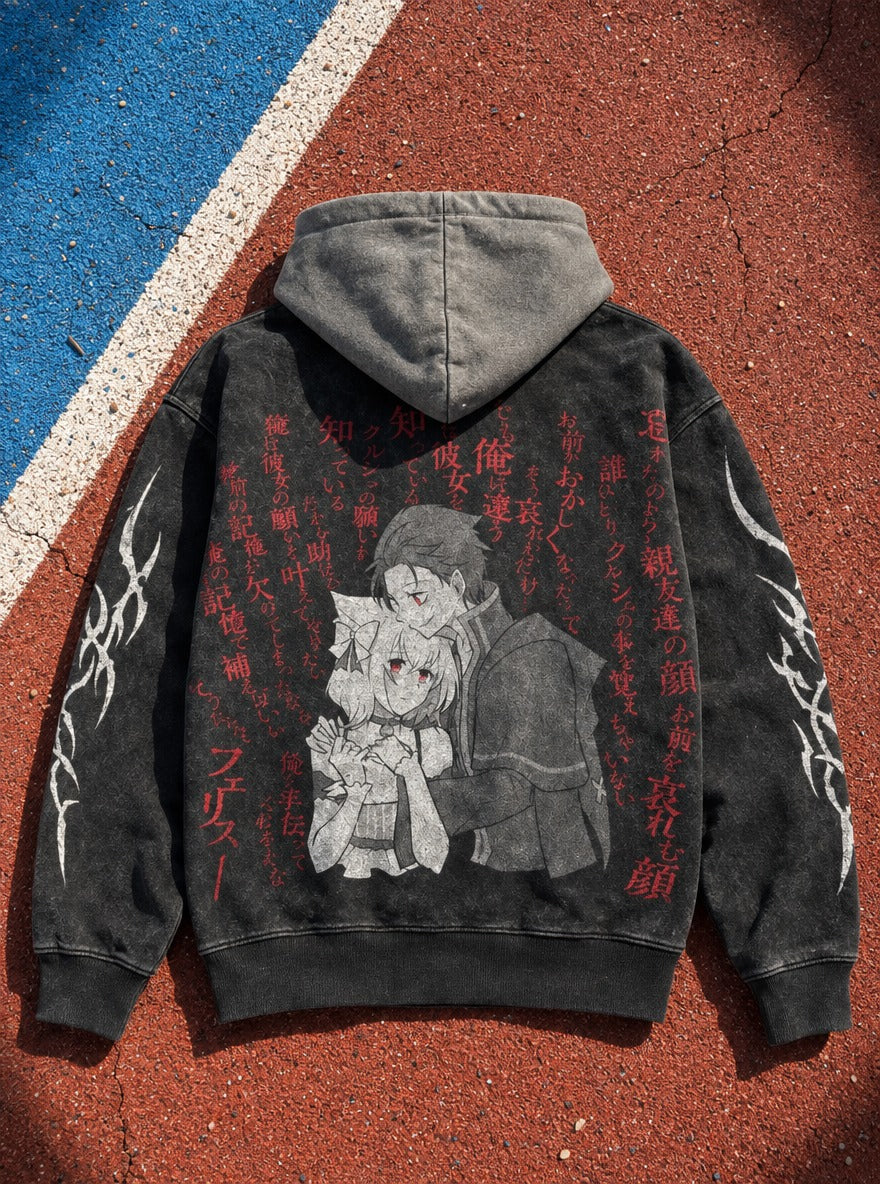 Monochrome Embrace – Black & Grey Hoodie – flat-lay | Re Zero