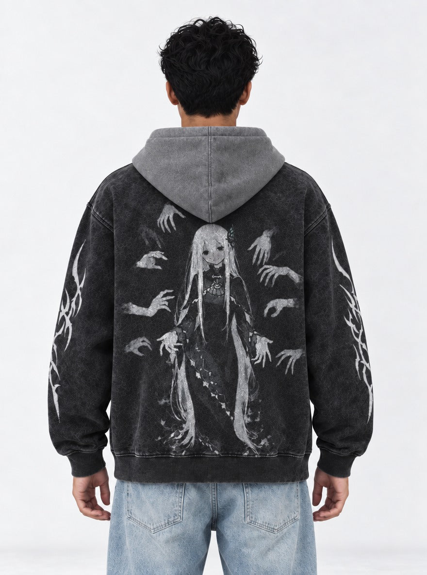 Outstretched Hands – Black & Grey Hoodie – model shot | Re Zero