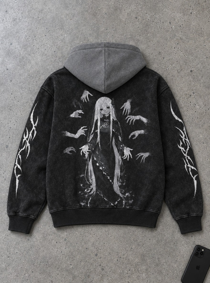 Outstretched Hands – Black & Grey Hoodie – flat-lay | Re Zero