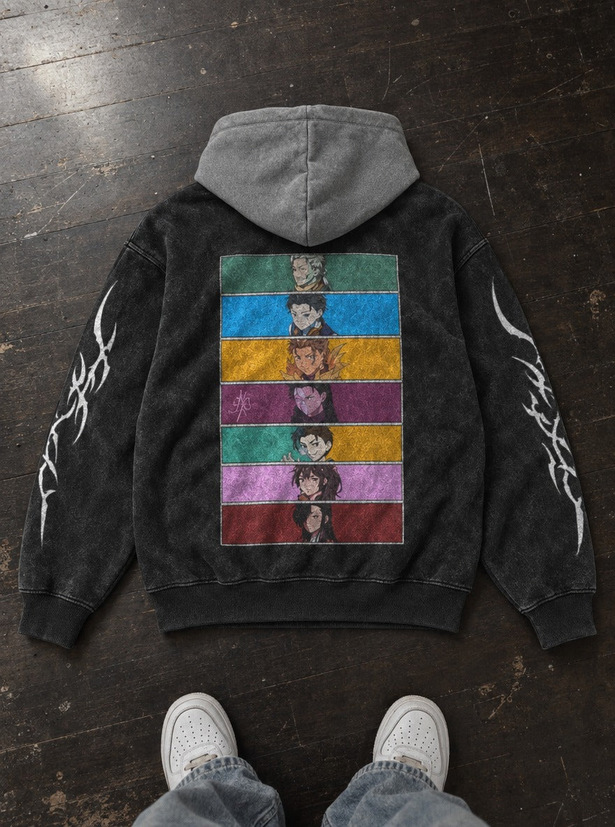 Panel Lineup – Black & Grey Hoodie – flat-lay | Re Zero