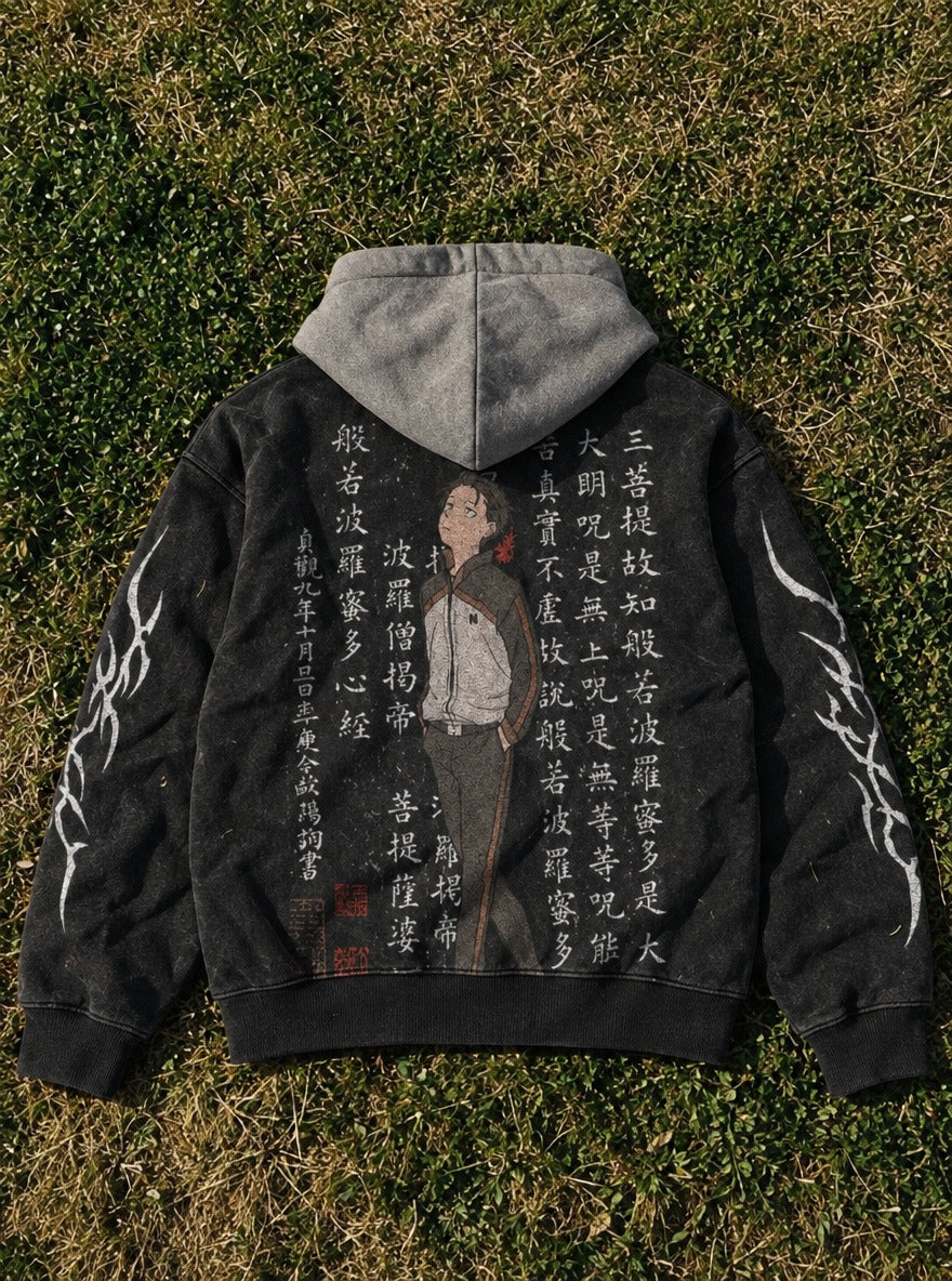 Tracksuit Gaze – Black & Grey Hoodie – flat-lay | Re Zero