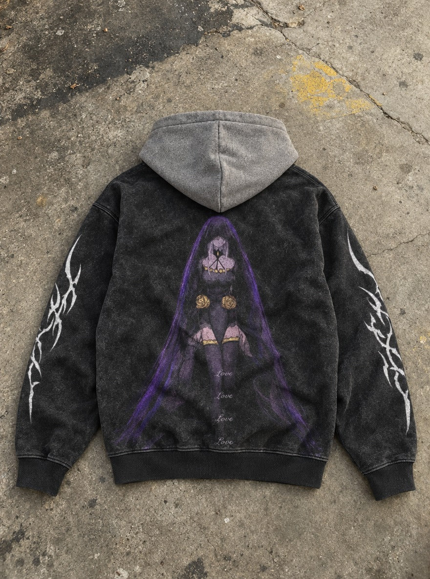 Veiled Rose – Black & Grey Hoodie – flat-lay | Re Zero