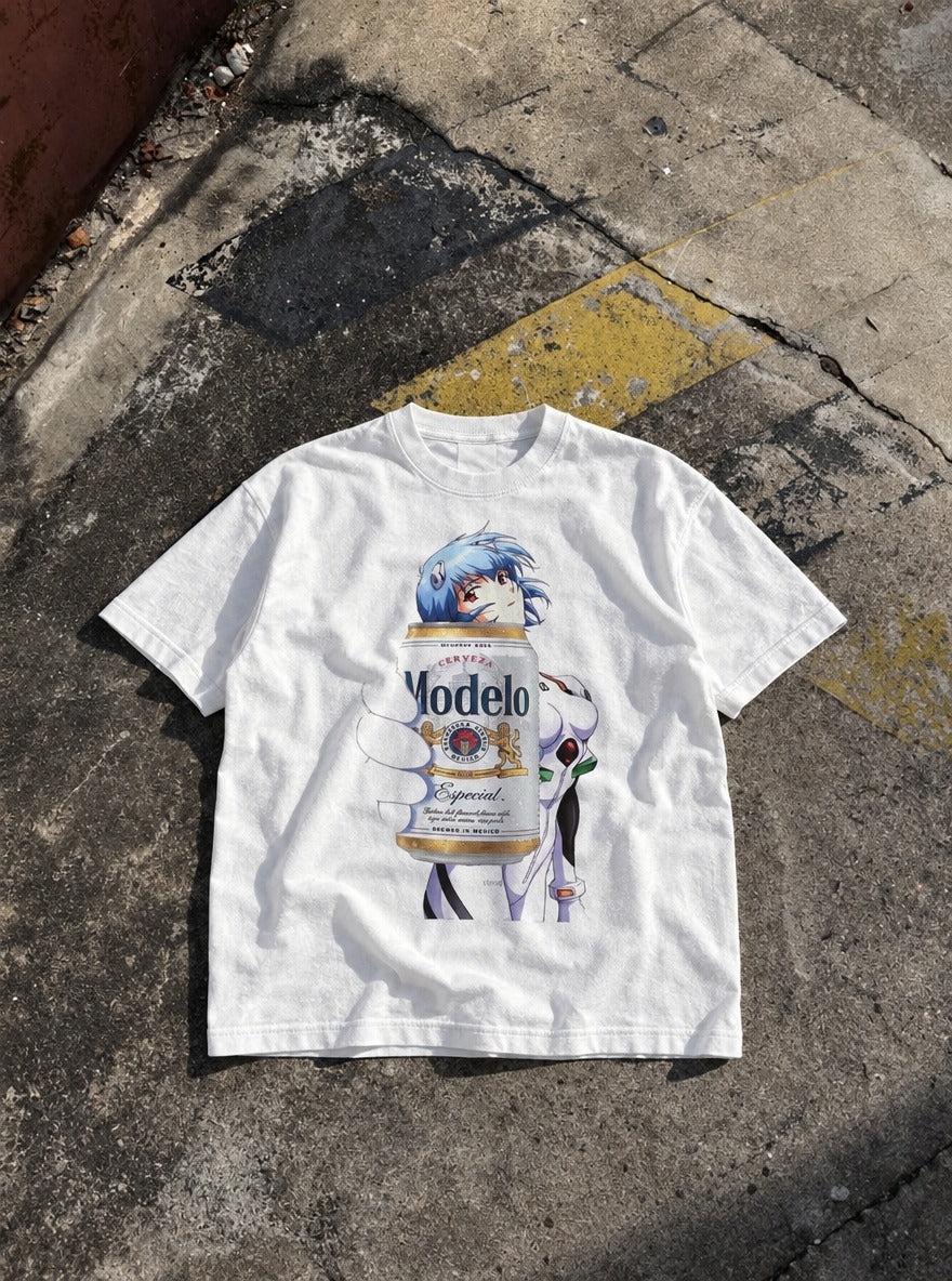 Rei Ayanami Modelo Eva – White Tee – flat-lay | Meme Tees