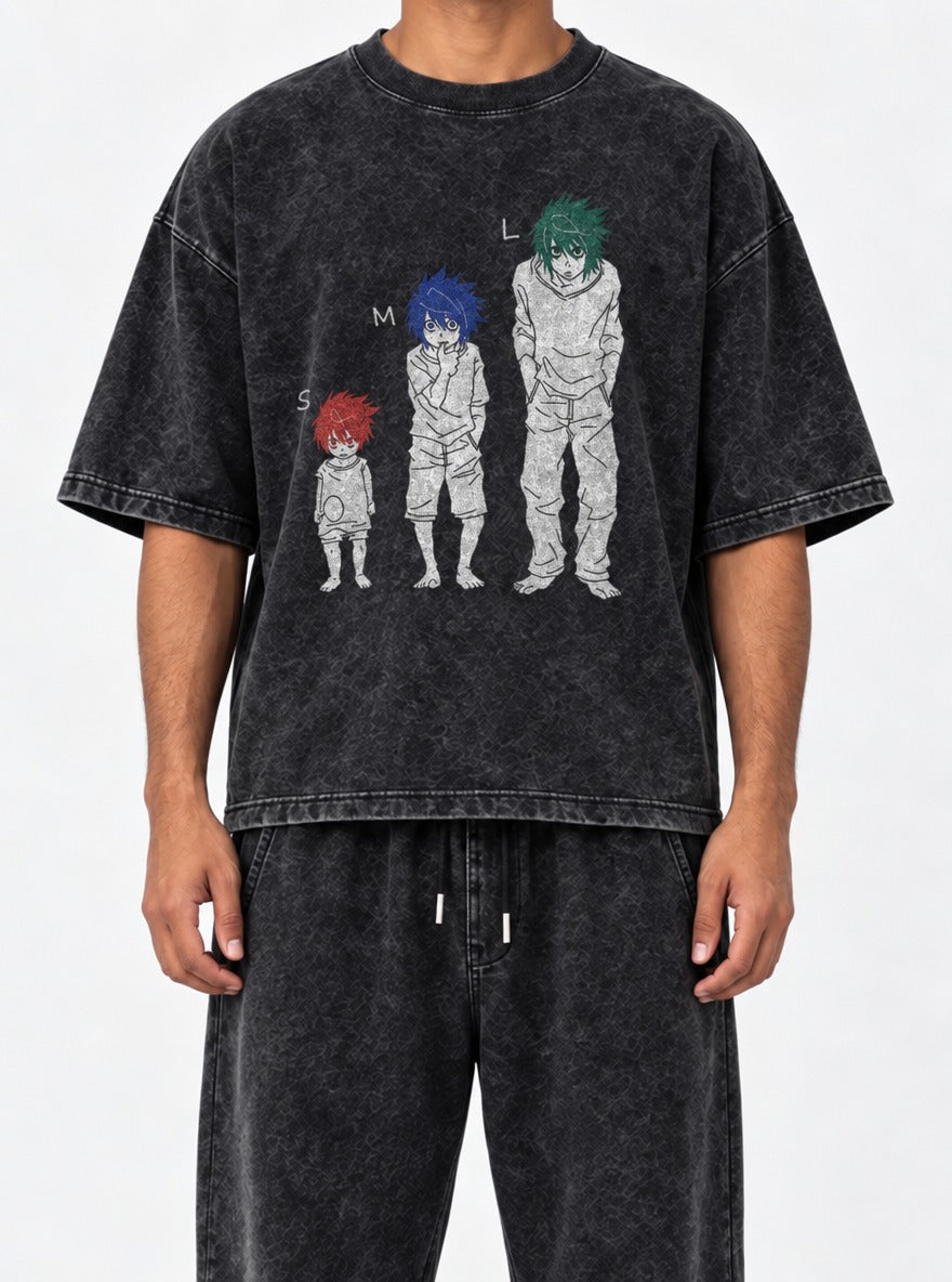 S M L – Black Acid Wash Tee – model shot | Meme Tees