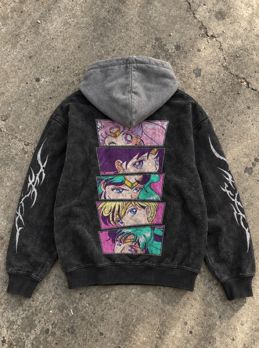 Slanted Panels – Black & Grey Hoodie – flat-lay | Sailor Moon