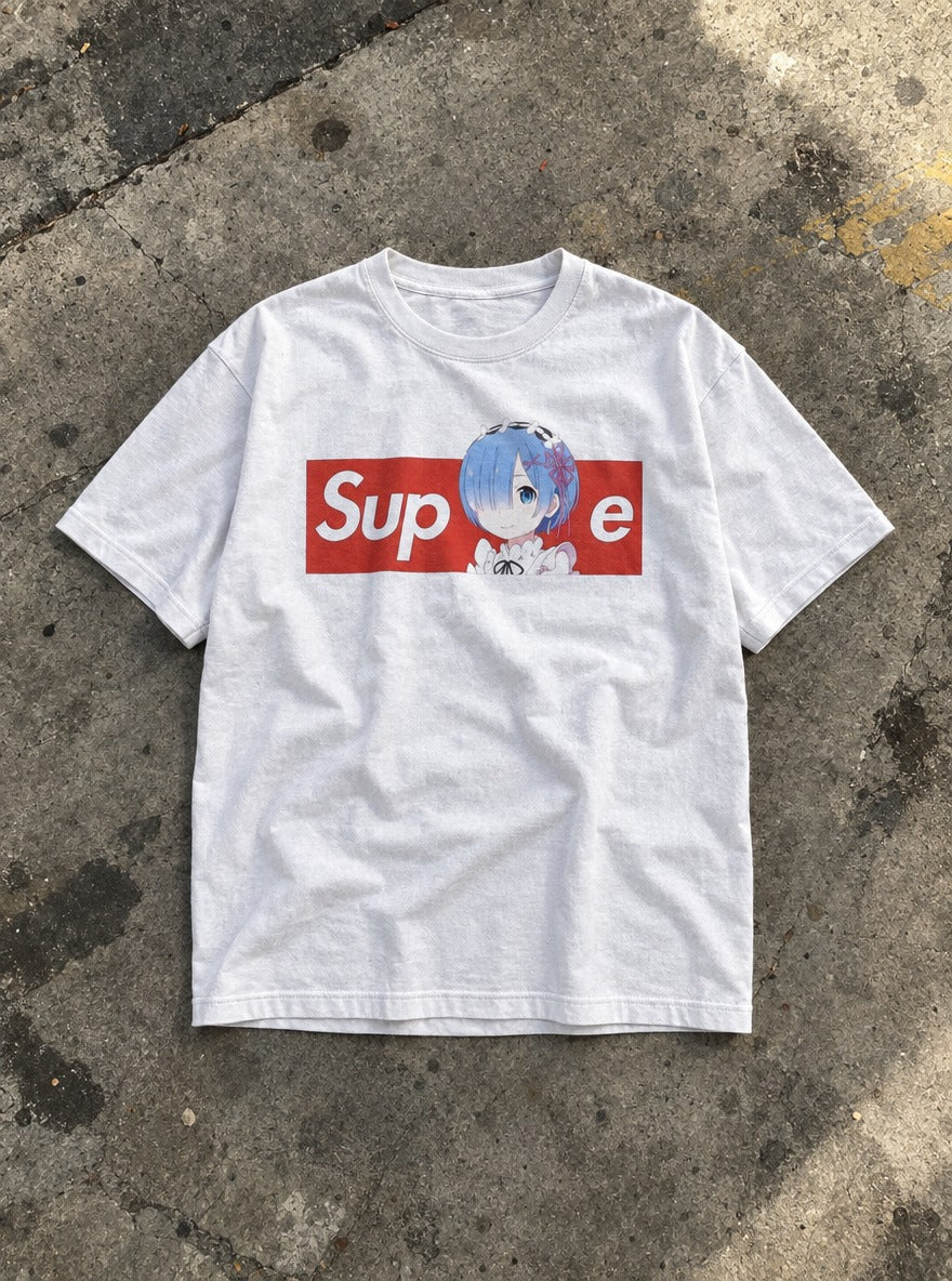 Supreme – White Tee – flat-lay | Meme Tees