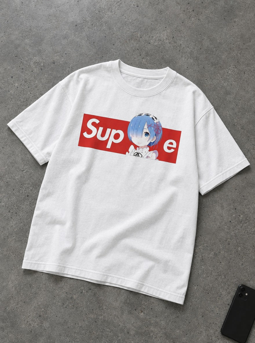 Supreme – White Tee – flat-lay | Meme Tees