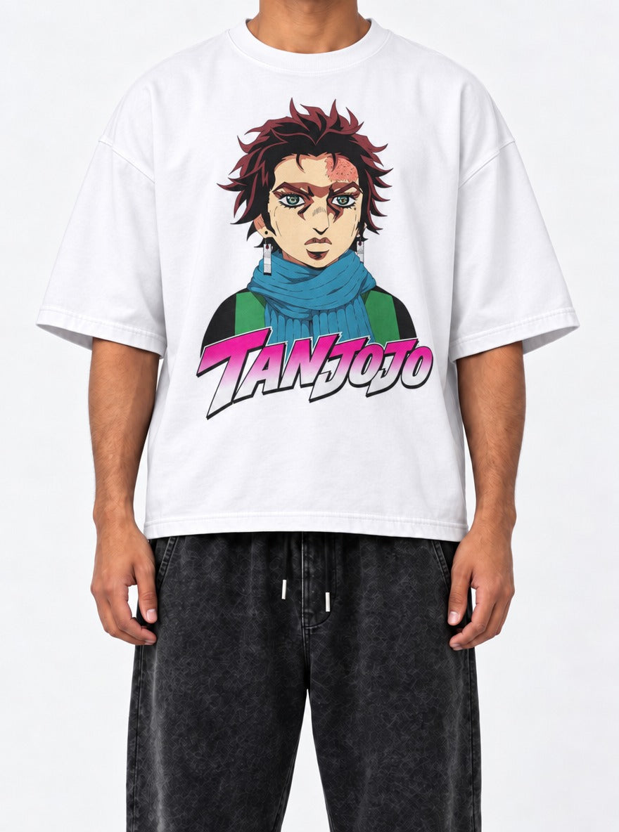 TanJoJo – White Tee – model shot | Meme Tees