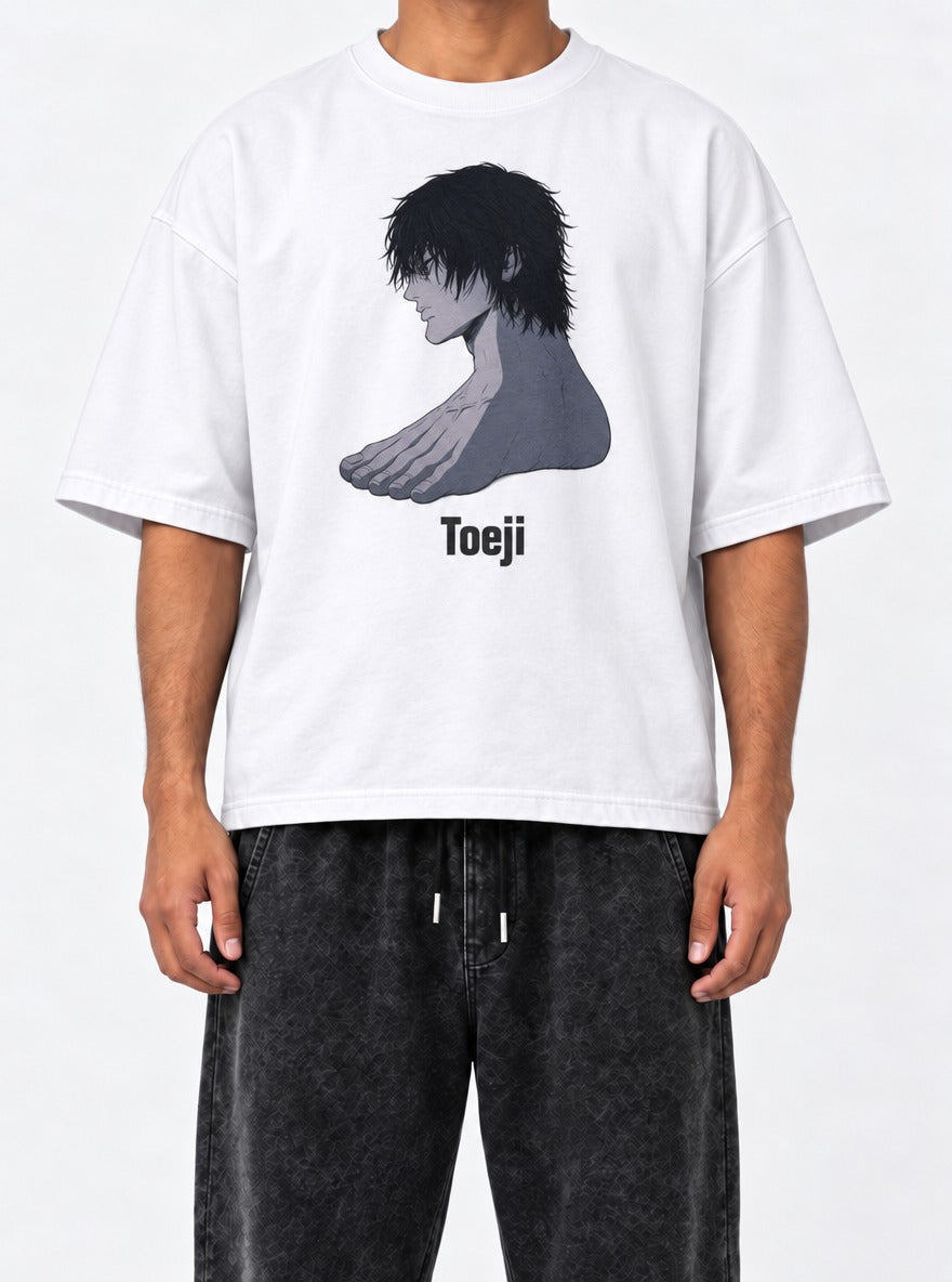 Toeji – White Tee – model shot | Meme Tees