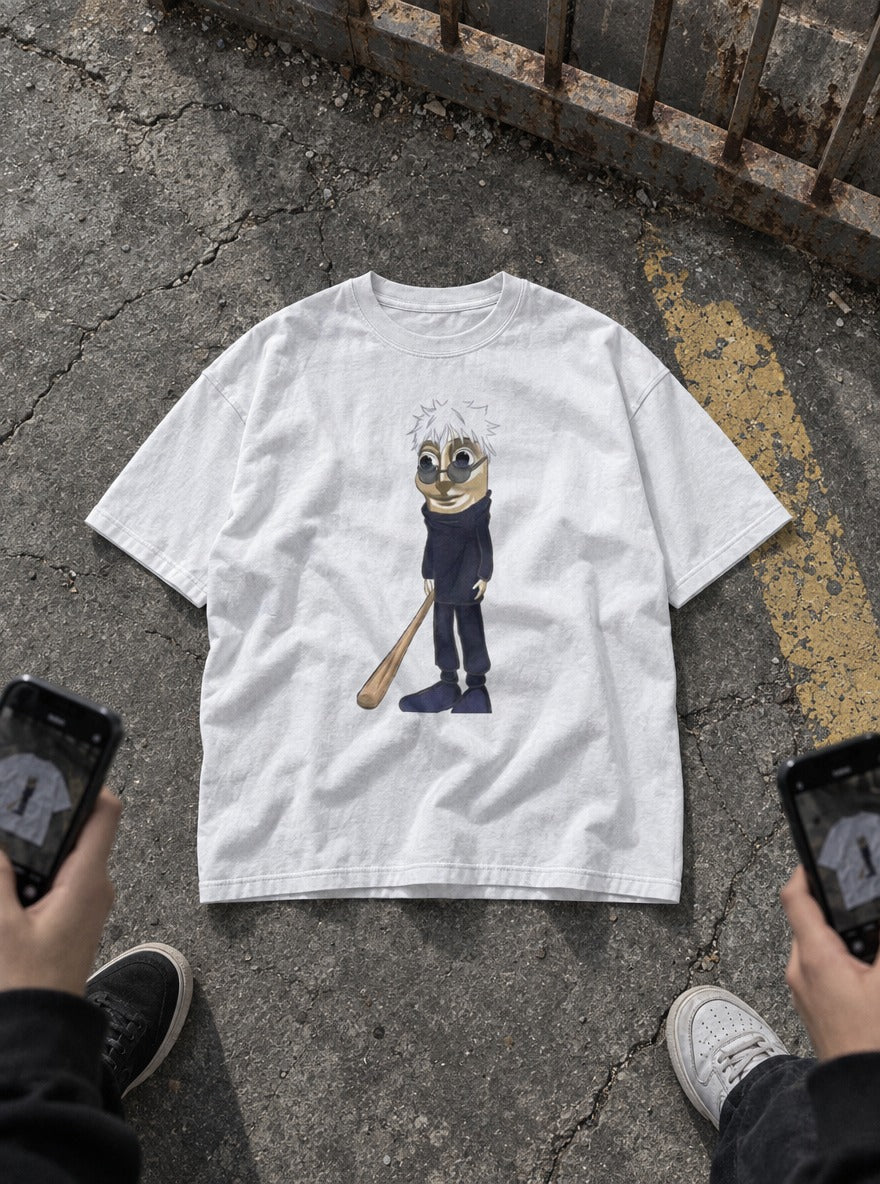 TTT Satoru – White Tee – flat-lay | Meme Tees