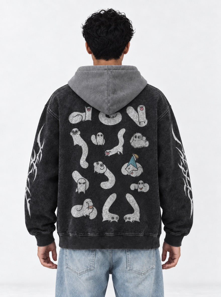 Ghostly Parade – Black & Grey Hoodie – model shot | Witch Hat Atelier