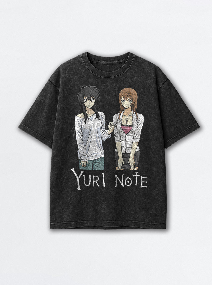 Yuri Note – Black Acid Wash Tee – mockup | Meme Tees