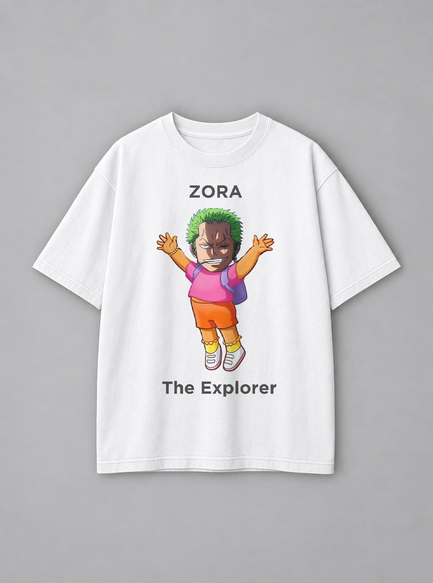 Zoro the Explorer – White Tee – mockup | Meme Tees